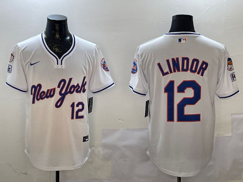 Men New York Mets #12 Lindor White Throwback Game Nike 2025 MLB Jersey style 2